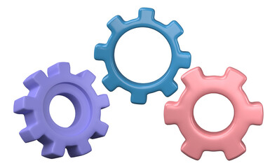 Set of gear icon 3D render, png file format.
