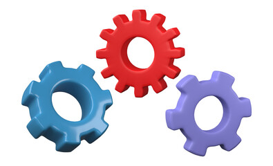 Set of gear icon 3D render, png file format.