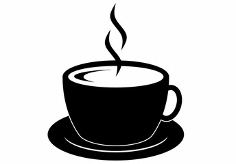 silhouette hot coffee cup with steam isolated on white background