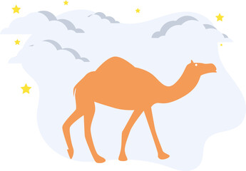 Camels are two species of even-toed hoofed animals from the genus Camelus that live in dry and desert regions of Asia and North Africa.
