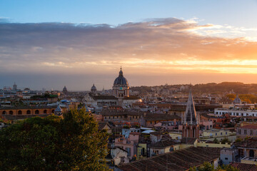 Fototapeta na wymiar Ancient Historic City in Europe. Rome, Italy. Colorful Sunset Sky.