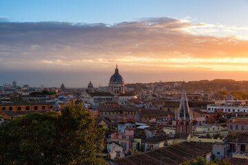 Obraz premium Ancient Historic City in Europe. Rome, Italy. Colorful Sunset Sky.