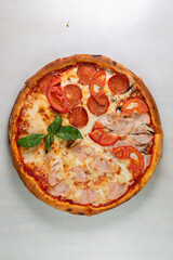 pizza on a board