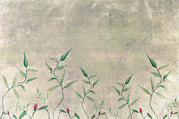 Tekstura motyw roślinny vintage jasna - obrazy, fototapety, plakaty