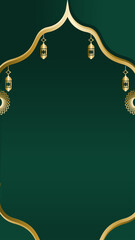 Fototapeta premium a greeting card with a green background decorated with a chandelier to celebrate Eid Al-Fitr 
