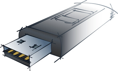 Color Technical Drawing Of USB Flash Drive Design