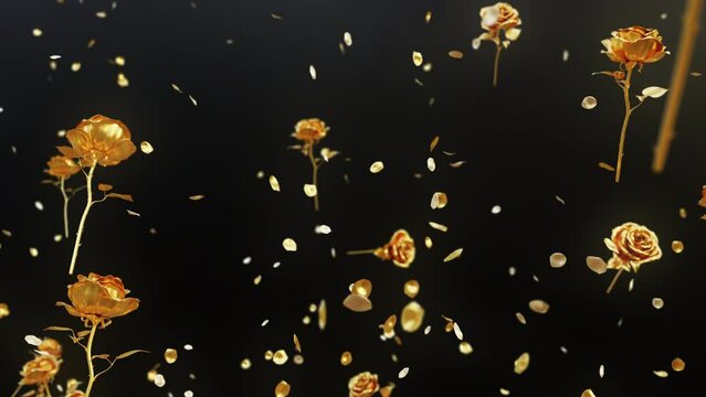 Abstract Falling Golden Roses Background