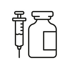 Medical Syringe and Glass Bottle Line Icon. Insulin Dose in Vial Pictogram. Medicine Injection, Inject Treatment Outline Icon. Flu Vaccination Symbol. Editable Stroke. Isolated Vector Illustration