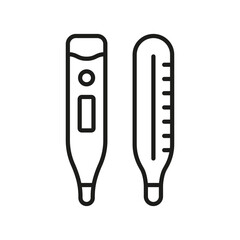 Thermometer Line Icon. Medical Tool for Temperature Control Pictogram. Electronic and Mercury Thermometer Outline Icon. Health Care Instrument. Editable Stroke. Isolated Vector Illustration