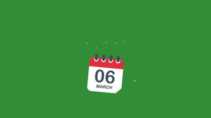 6 March calendar animation, calendar with cool transition effect.green background