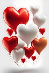 Group of read and white heart balloons. Bunch of red and white color heart shaped balloons. Love. Holiday celebration. Valentine's Day party decoration. Ganerative Ai