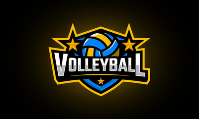 Volleyball sport logo with ball, shield, star, and modern style