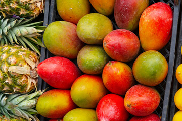 Fresh fruits on showcase at a farmers market