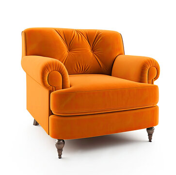 Armchair Art Deco Style In Orange Velvet On White Background Furniture