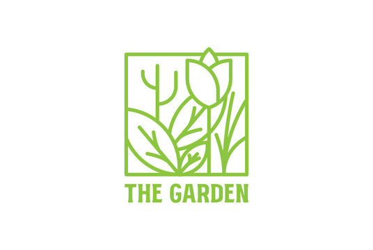 Square Flower Leaf Line for Garden Farm Cultivation Logo