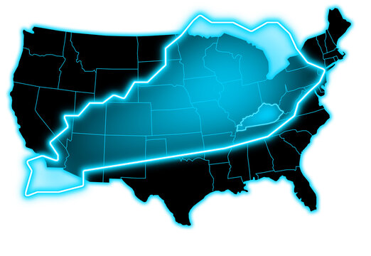 Kentucky Blue Glow Futuristic Map With Black Background America United State