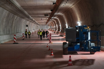 Naklejka na ściany i meble Swinoujscie, 02/02/2023. Construction of a tunnel under Swina. Road connection between the island of Uznam and Wolin in Swinoujscie.