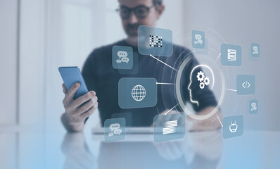 Smart device virtual control interface. Artificial intelligence new application AI futuristic concept