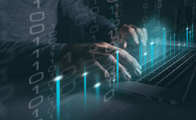 Crypto currency and stock market business investment Trader analyzing graph data on virtual screen