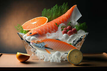 White fish and fresh salmon sashimi. Generative AI