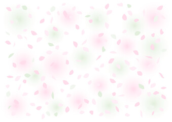 風に舞う桜の花びら模様のイラスト（ピンクと緑の淡い色）