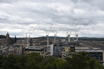 Aerial view of Edinburgh city centre with buildings and landmarks. 