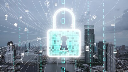 Cyber Security and Alteration Data Protection on Digital Platform . Graphic interface showing...