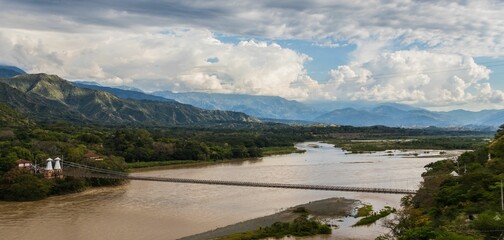 landscape of historic bridge over the river
