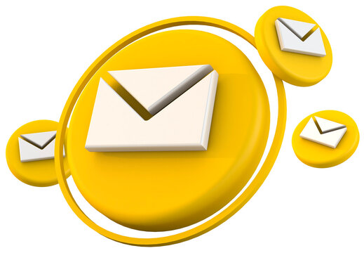 yellow envelope mail or email notification button icon inbox sign on white background 3d rendering