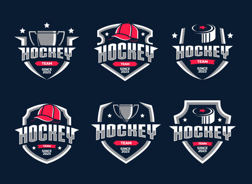 Hockey logo bundles, emblem collections, designs templates. Set of hockey logos
