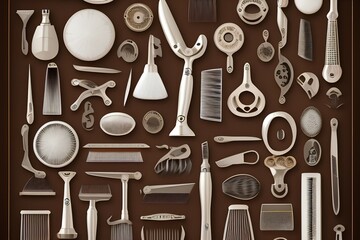 Vintage shaving and hair cutting tools. Selective focus. - generative ai