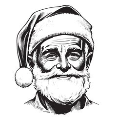 Santa Claus smiling in hat portrait sketch hand drawn illustration