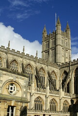 Bath Abbey, with a spire, in Bath, England