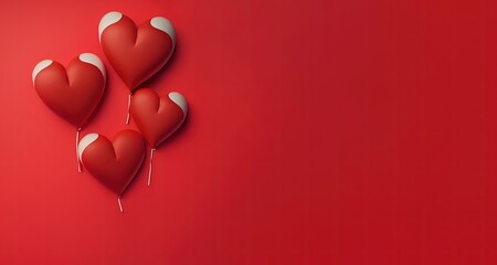 Valentine s day concept. 3D heart hot air flying  on red background. Love concept for happy mother s day, valentine s day, birthday day. copy space, by ai generative