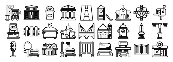 city icon set. vector illustration for web, computer and mobile app. line style icon