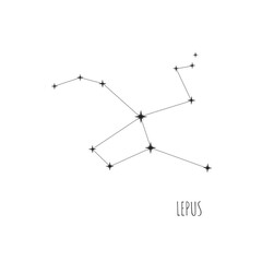 Simple constellation scheme Lepus, Big Dipper. Doodle, sketch, drawn style, set of linear icons of all 88 constellations. Isolated on white background