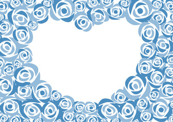 バラ模様のハート型フレームイラスト（青）