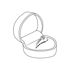 Vector illustration of a box with a ring. A set of jewelry for a declaration of love. Wedding ring in doodle style