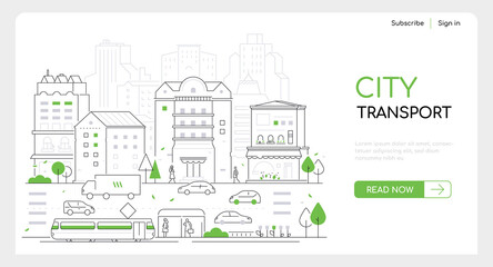 City transport - thin line design style vector web banner