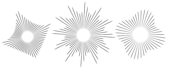 Set of three elegant symbols of sunbursts.