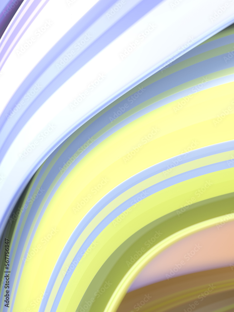Poster Curved wavy background with colorful stripes. Abstract 3d rendering pattern. Digital illustration
