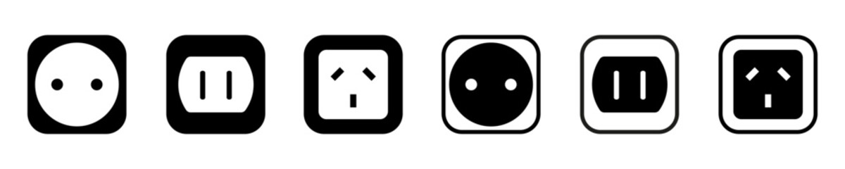 Vector set of different electric rosette. Power socket design symbol.