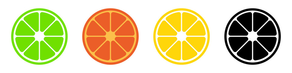 Collection of citrus design icon. Orange, lemon, grapefruit, mandarin and lime flat vector illustration.