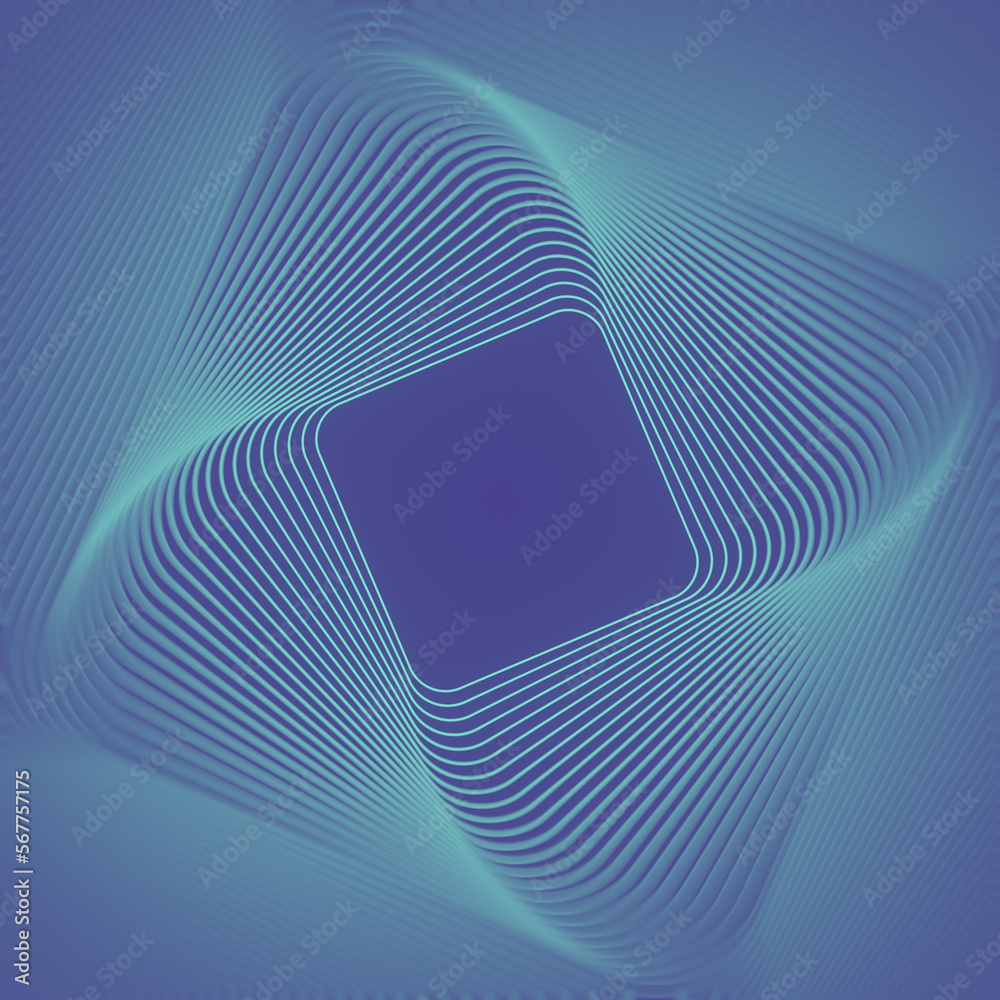 Leinwandbilder Pattern of lines on a dark blue background representing square three-dimensional shape 3d rendering digital illustration