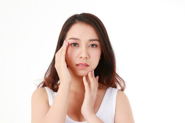 Fototapeta premium Portrait of a beautiful Asian woman with smooth and healthy skin. Beauty concept. white background