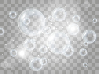 Air soap bubbles on a transparent background .Vector illustration of bulbs.
