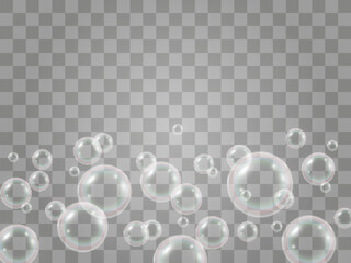 Air soap bubbles on a transparent background .Vector illustration of bulbs.
