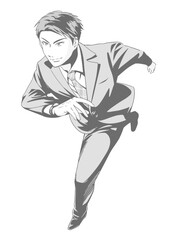 イケメンビジネスマン：走る男性 ブルー単色バージョン