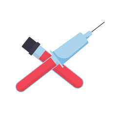 Syringe and test tube isolated on white background. For analysis for various diseases: HIV, AIDS, viruses. Vector image.