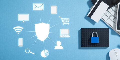 Shield protection. Data Protection. Technology. Internet